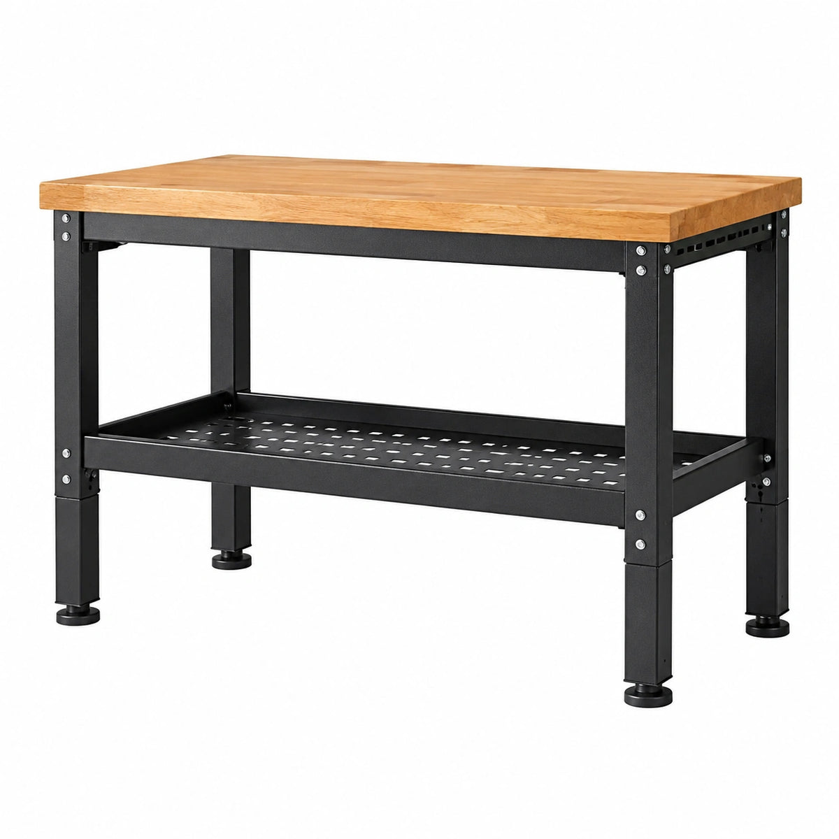 Établi 120 x 60 x 85 cm en bois et acier noir avec tablette de rangement réglable