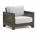 Fauteuil de jardin 85 x 80 x 80 cm en bois et cordage gris foncé avec assise textile gris clair style contemporain