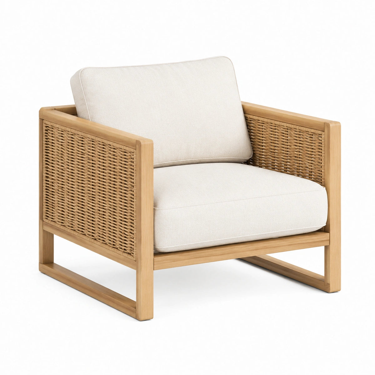 Fauteuil 78 x 75 x 78 cm en bois et rotin naturel avec assise beige style contemporain