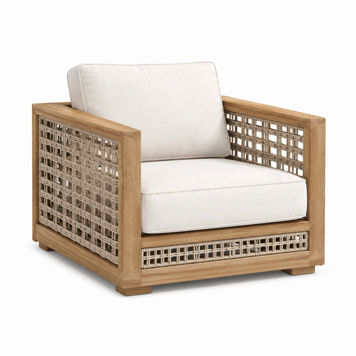 Fauteuil de jardin 82 x 85 x 78 cm en bois et corde tressée écru style naturel