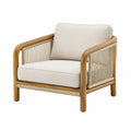 Fauteuil de jardin 76 x 75 x 78 cm en bois naturel et corde beige avec coussins style contemporain