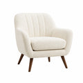 Fauteuil 78 x 76 x 86 cm en tissu bouclette écru avec pieds en bois - Style contemporain