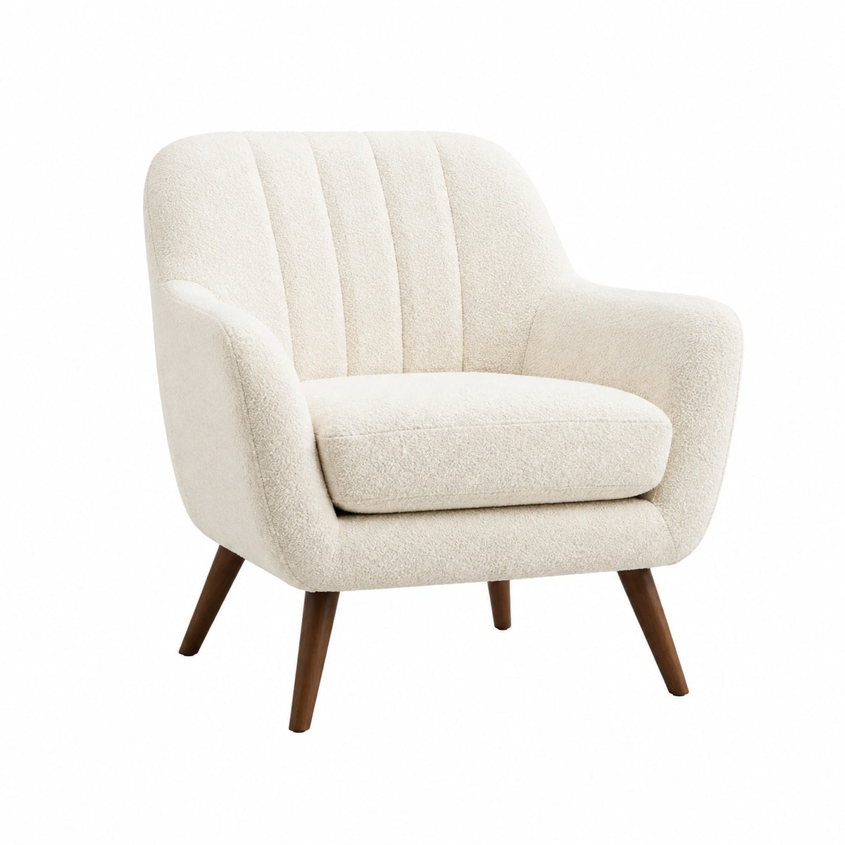 Fauteuil 78 x 76 x 86 cm en tissu bouclette écru avec pieds en bois - Style contemporain