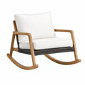 Fauteuil à bascule 70 x 90 x 90 cm en bois naturel blanc et noir avec assise tressée style contemporain