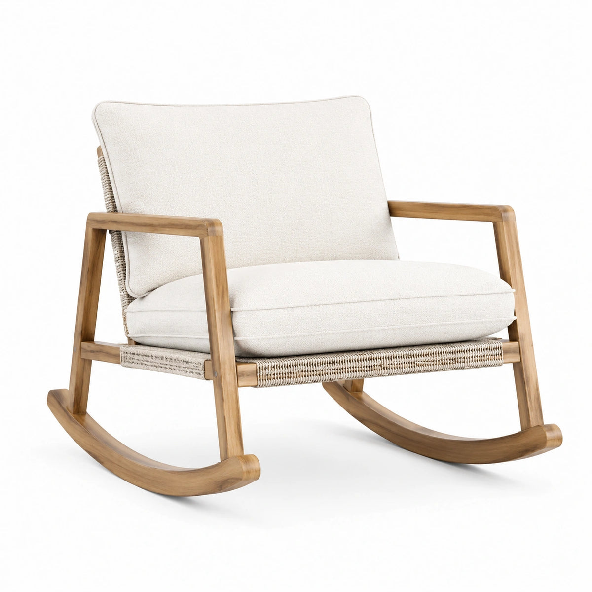 Fauteuil à bascule 70 x 90 x 90 cm en bois et cordage beige style naturel