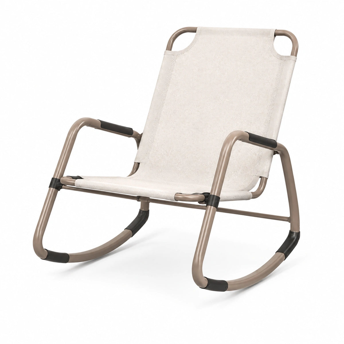 Fauteuil à bascule 65 x 90 x 98 cm en métal et textile beige pour intérieur et extérieur