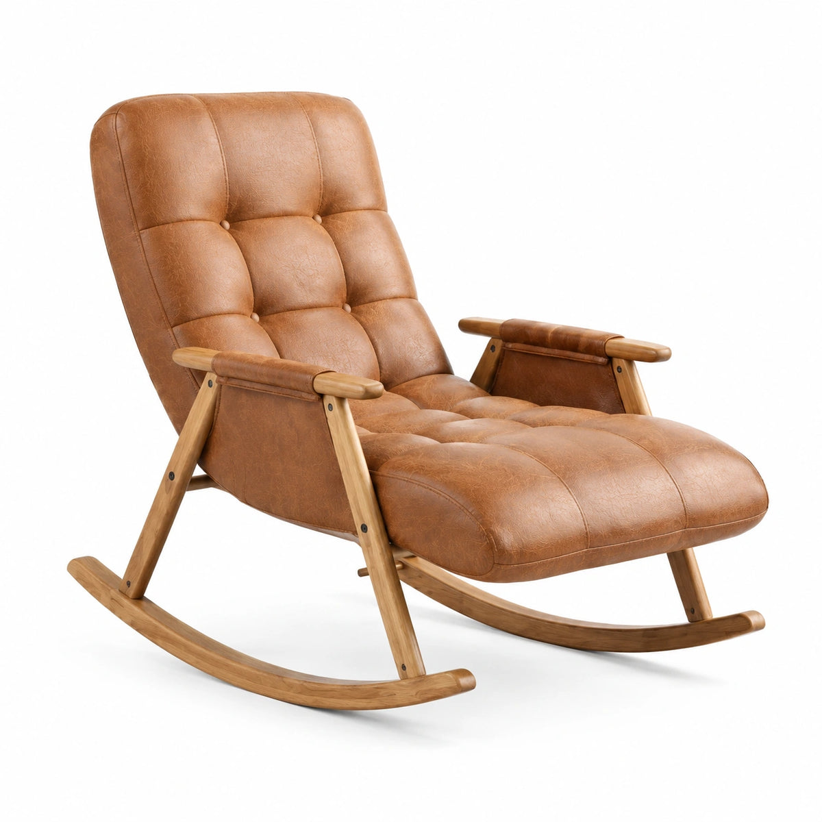 Fauteuil à bascule 100 x 68 x 98 cm similicuir marron et bois style rétro