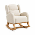 Fauteuil à bascule 75 x 90 x 105 cm en tissu bouclette écru avec structure en bois