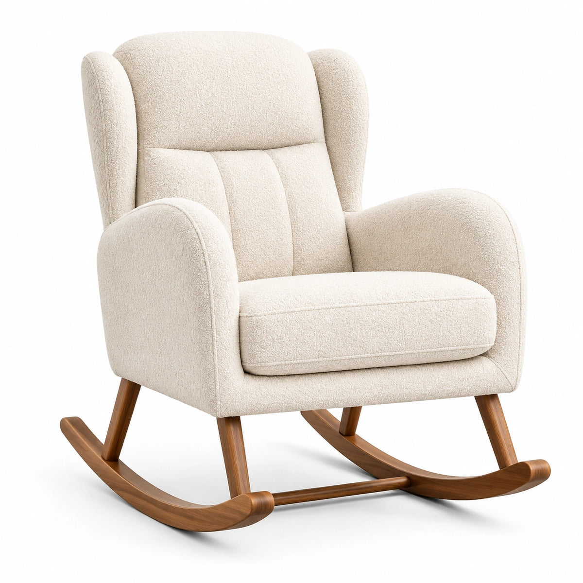 Fauteuil à bascule 78 x 92 x 103 cm en tissu bouclette écru avec structure en bois style contemporain