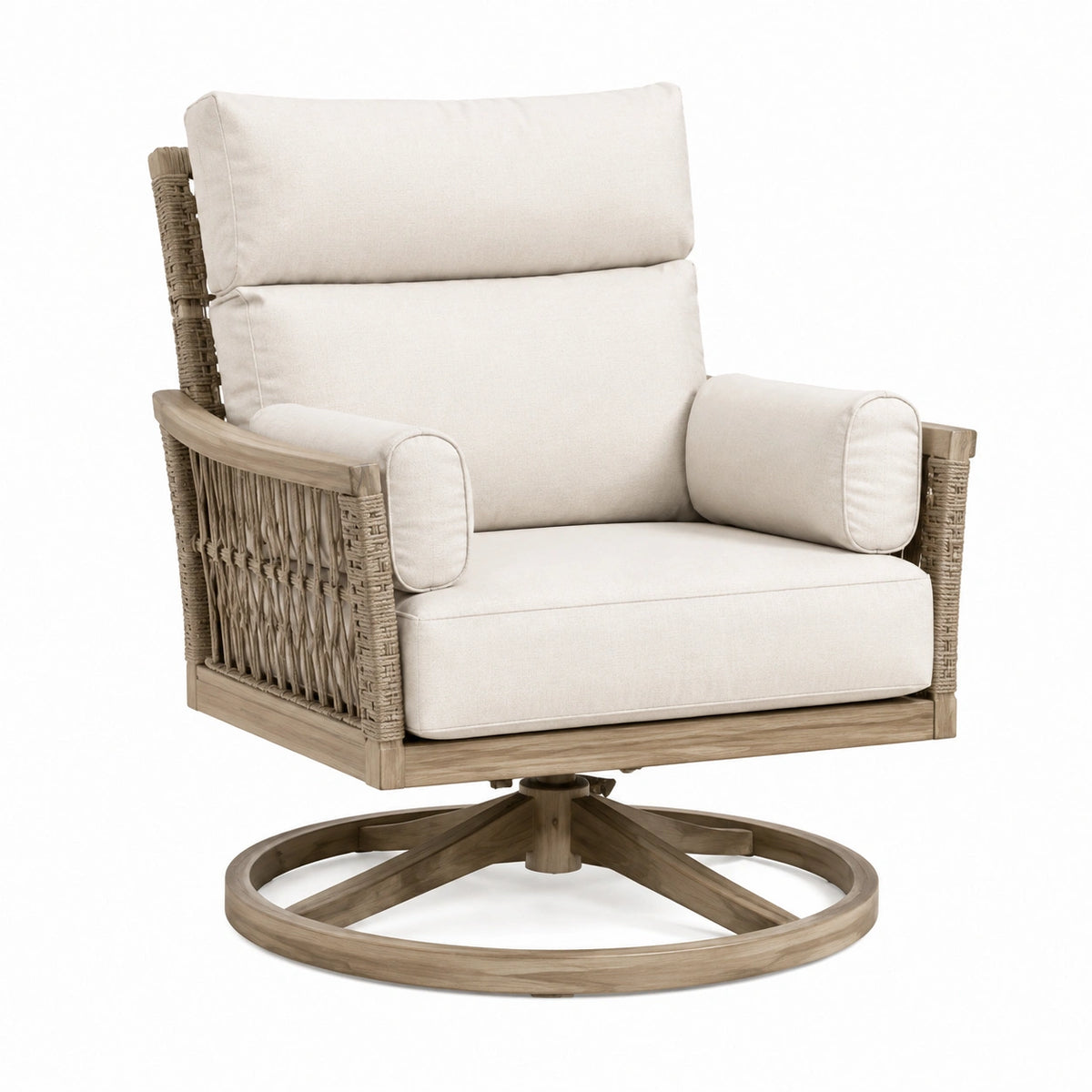 Fauteuil pivotant 90 x 86 x 100 cm en bois beige tressé style naturel