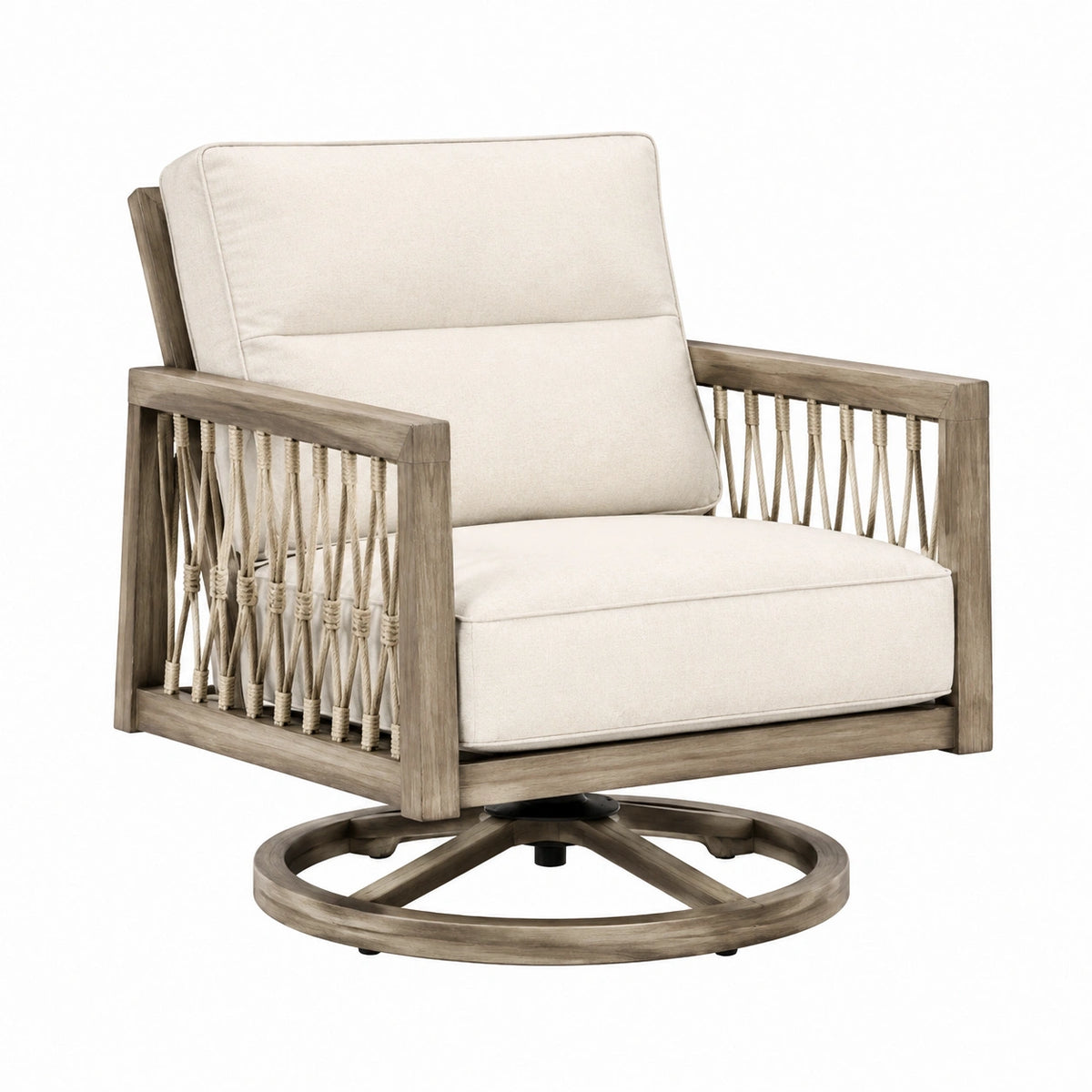 Fauteuil rotatif 78 x 82 x 90 cm en bois et corde beige style naturel