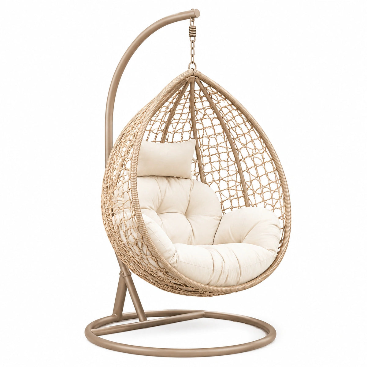 Fauteuil suspendu 105 x 105 x 195 cm en rotin beige avec support style bohème