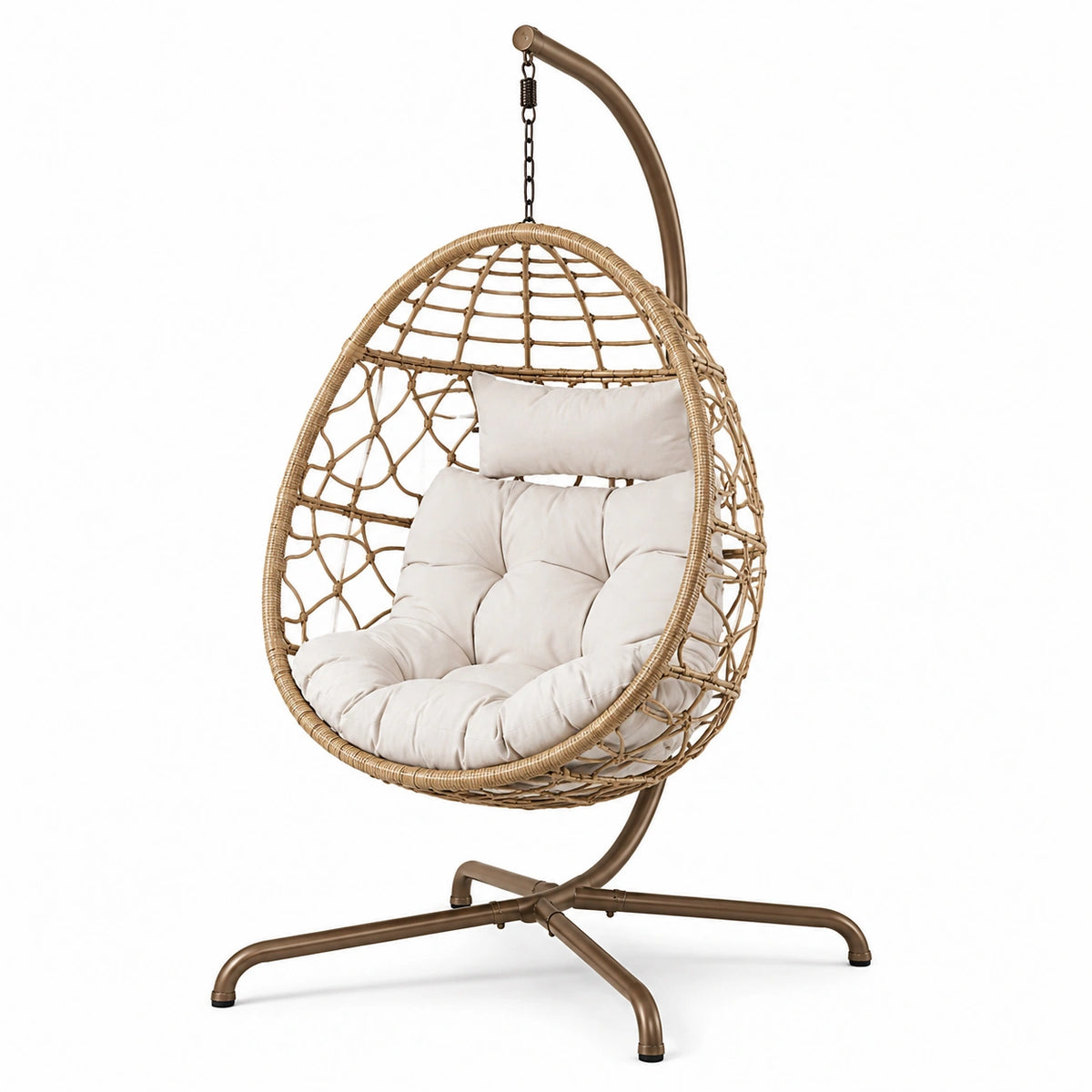Fauteuil suspendu 105 x 105 x 195 cm en fibres tressées beige avec support métallique style bohème