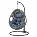 Fauteuil suspendu 105 x 105 x 195 cm en résine tressée gris avec support métallique style cocon