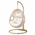 Fauteuil suspendu 105 x 105 x 195 cm en fibres tressées beige avec support métallique doré style bohème