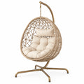 Fauteuil suspendu 105 x 105 x 195 cm en rotin tressé beige avec support métallique doré style bohème