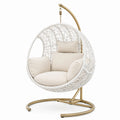 Fauteuil suspendu 105 x 105 x 195 cm en résine tressée blanc et métal doré style bohème