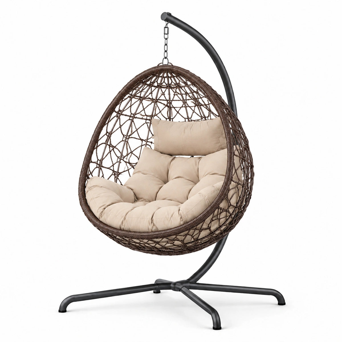Fauteuil suspendu 105 x 105 x 195 cm en résine tressée brun et acier noir style bohème