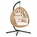 Fauteuil suspendu 105 x 105 x 195 cm en rotin tressé beige avec support en acier noir - style bohème