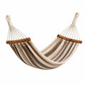 Hamac 200 x 100 cm en tissu rayé beige et marron avec barres en bois - suspendu style bohème