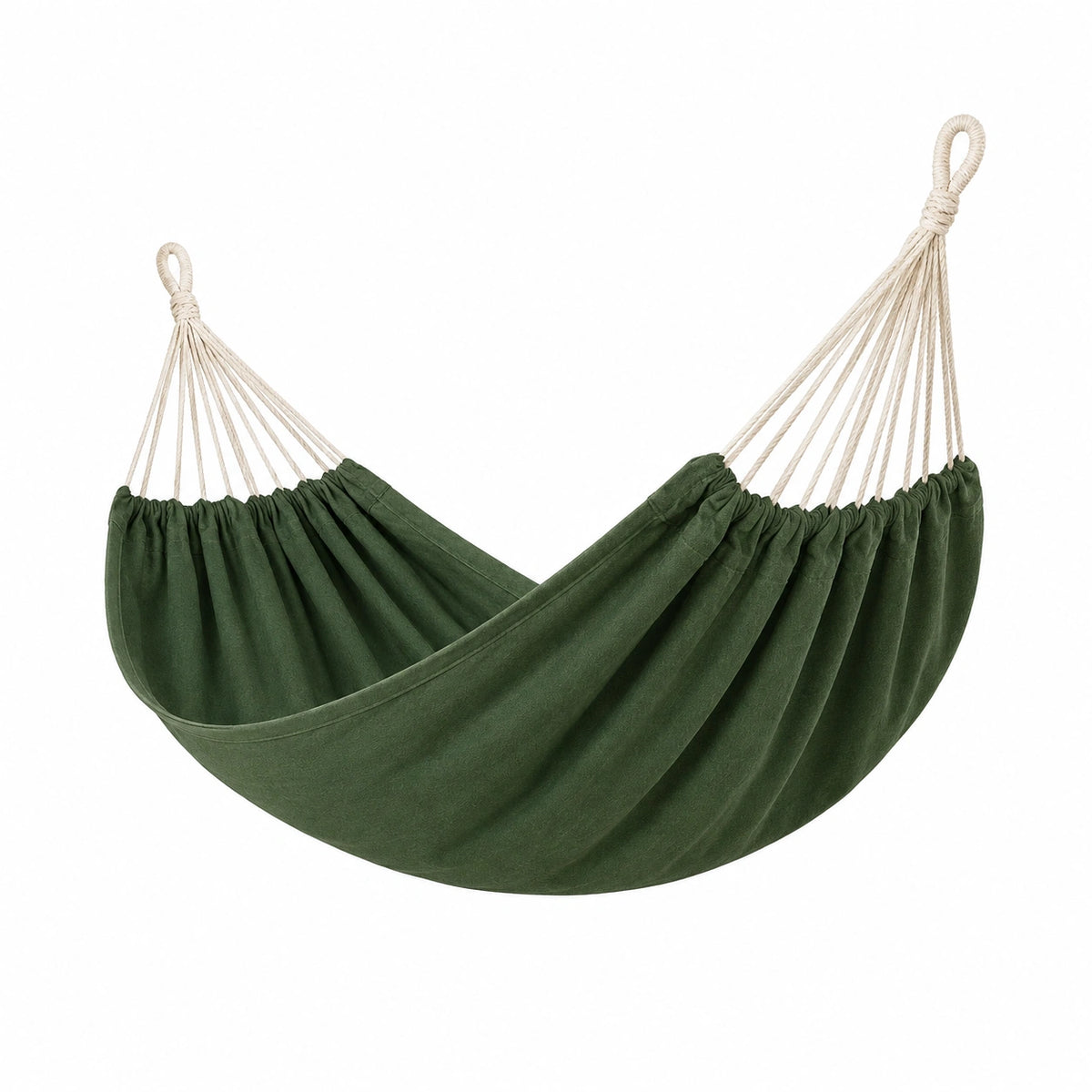 Hamac 200 x 100 cm en coton vert suspendu avec cordes