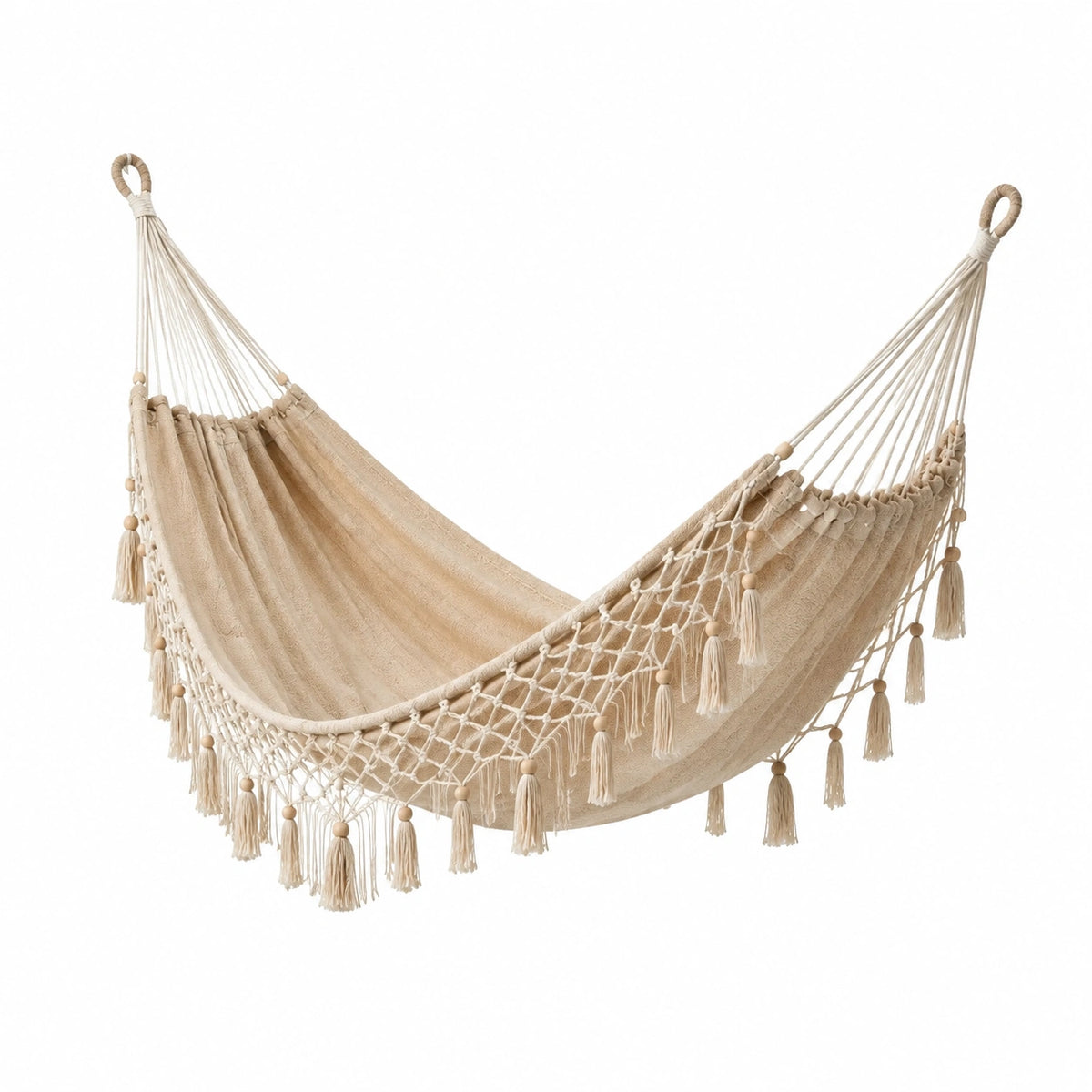 Hamac 200 x 100 cm en coton beige à franges style bohème