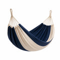 Hamac 200 x 100 cm en coton bleu marine et beige pour jardin suspendu