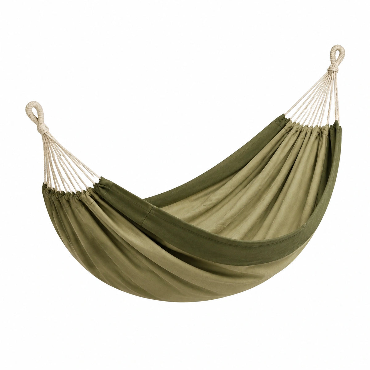 Hamac 200 x 100 cm en tissu vert kaki avec cordes de suspension style bohème